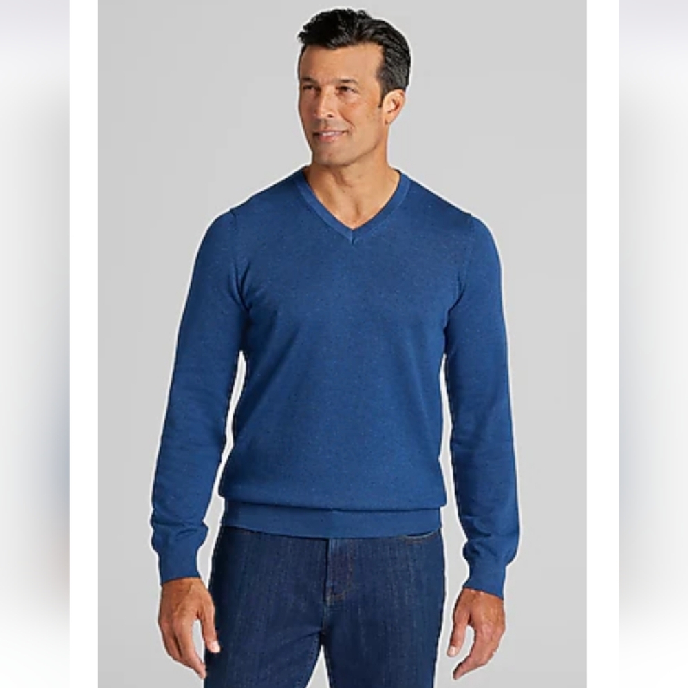 Jos. A. Bank Traveler's Collection Men 100% Cashmere Blue V Neck Sweater Size XL